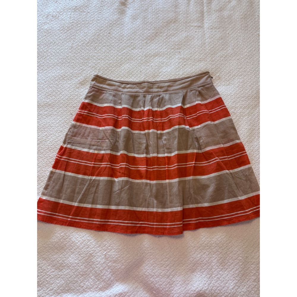 Lands End Canvas 1963 Orange Tan Striped Cotton Pleated Mini Skirt Size 6